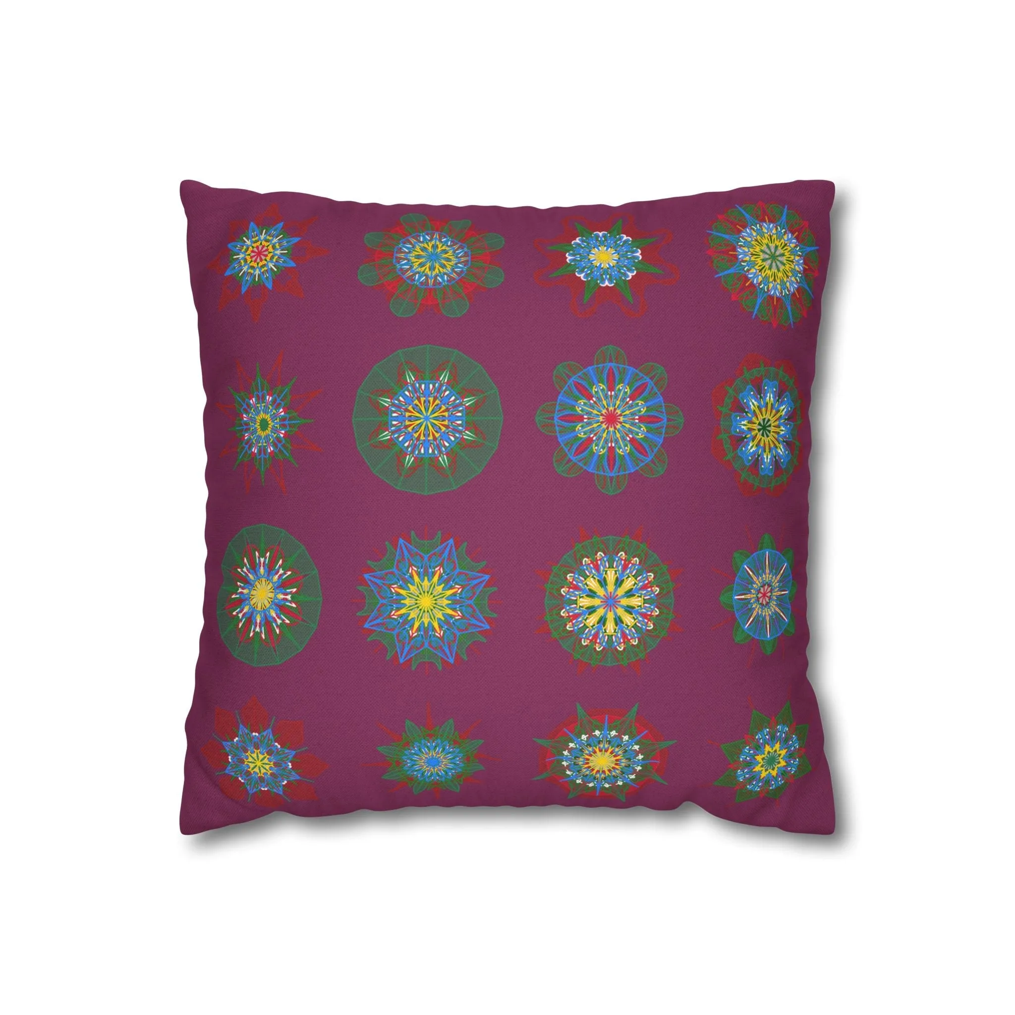 Handmade Mandala Christmas Pillowcase - Dark Raspberry