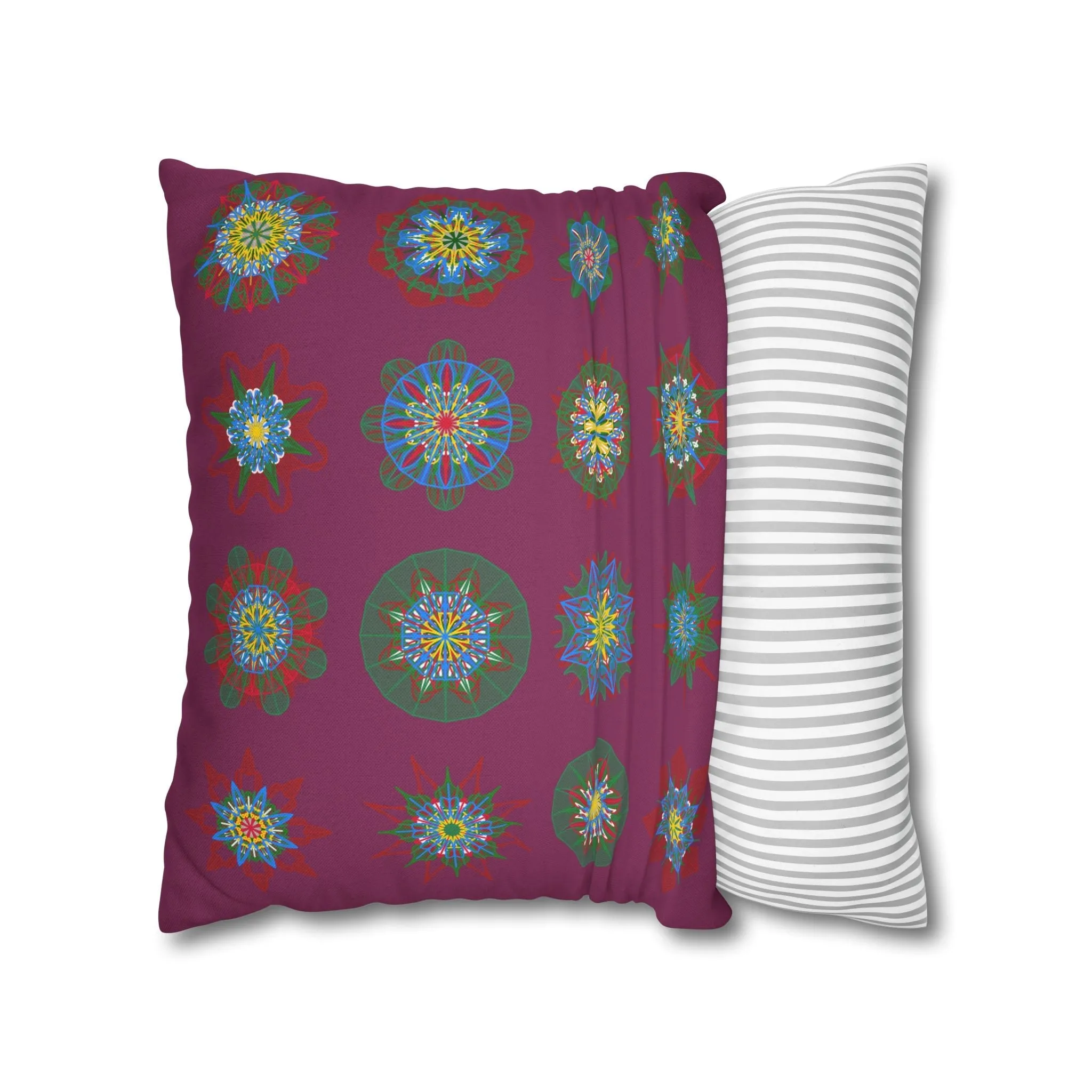 Handmade Mandala Christmas Pillowcase - Dark Raspberry