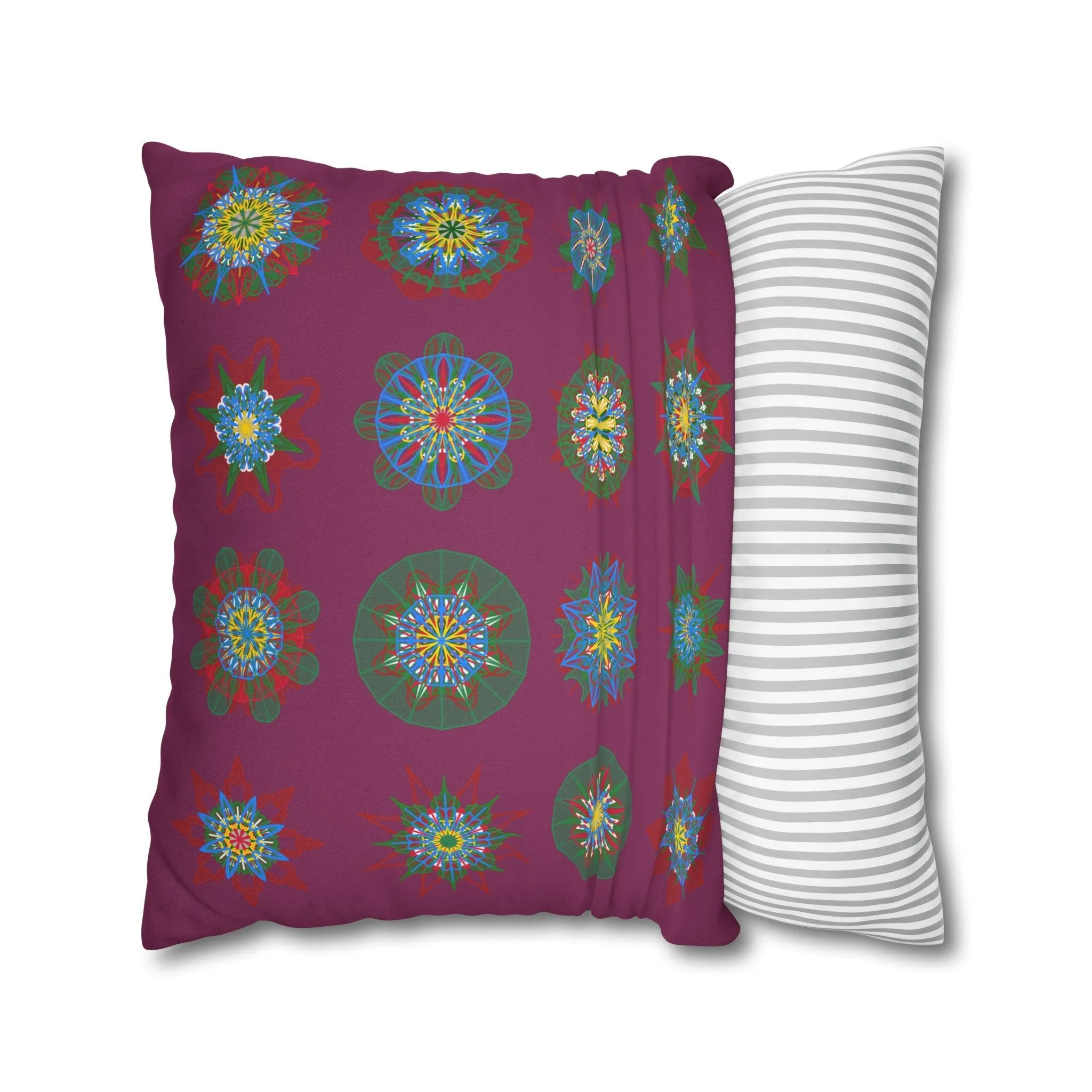 Handmade Mandala Christmas Pillowcase - Dark Raspberry