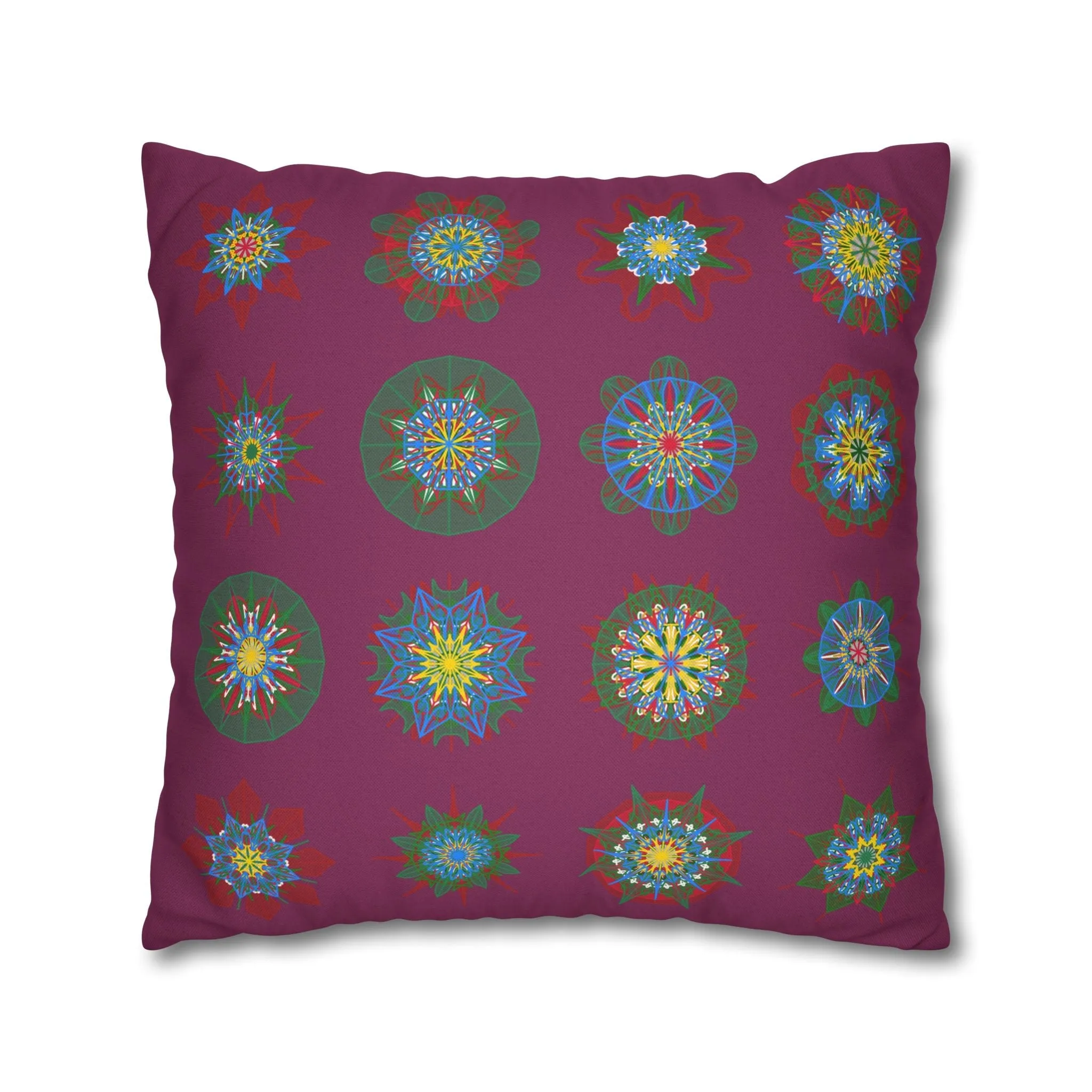 Handmade Mandala Christmas Pillowcase - Dark Raspberry