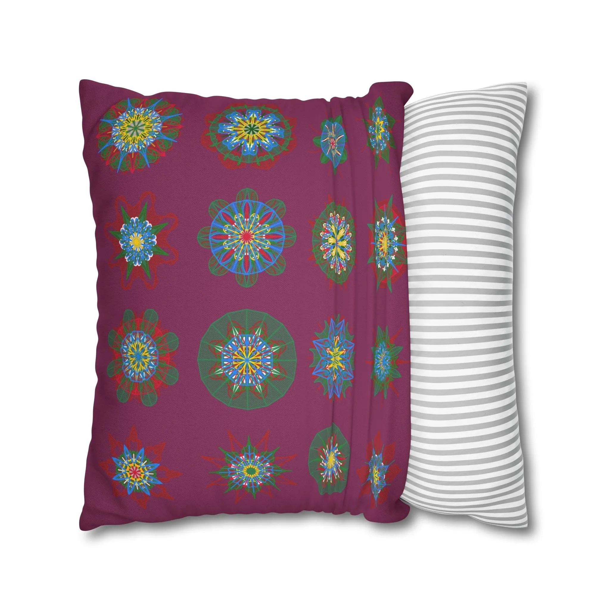Handmade Mandala Christmas Pillowcase - Dark Raspberry