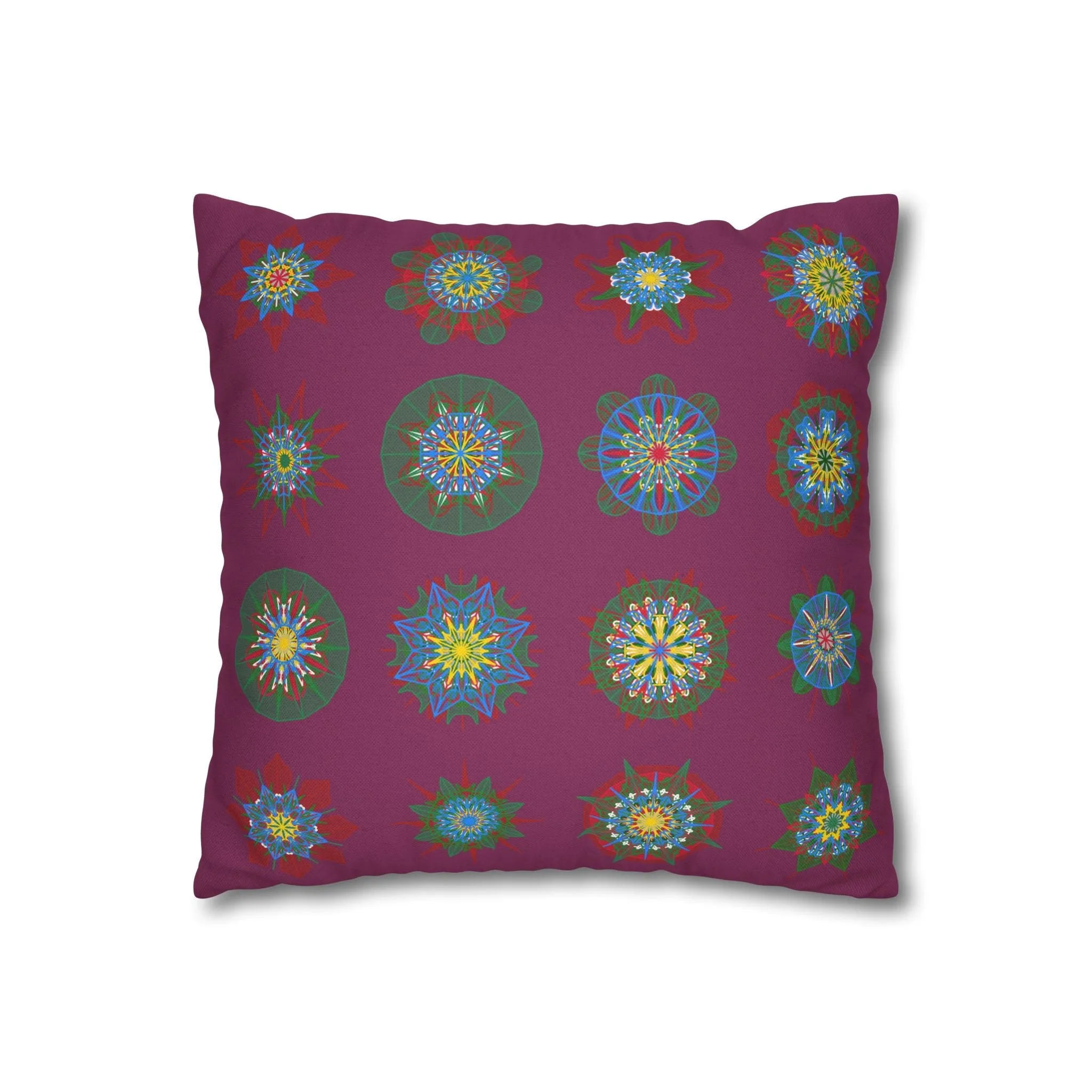 Handmade Mandala Christmas Pillowcase - Dark Raspberry