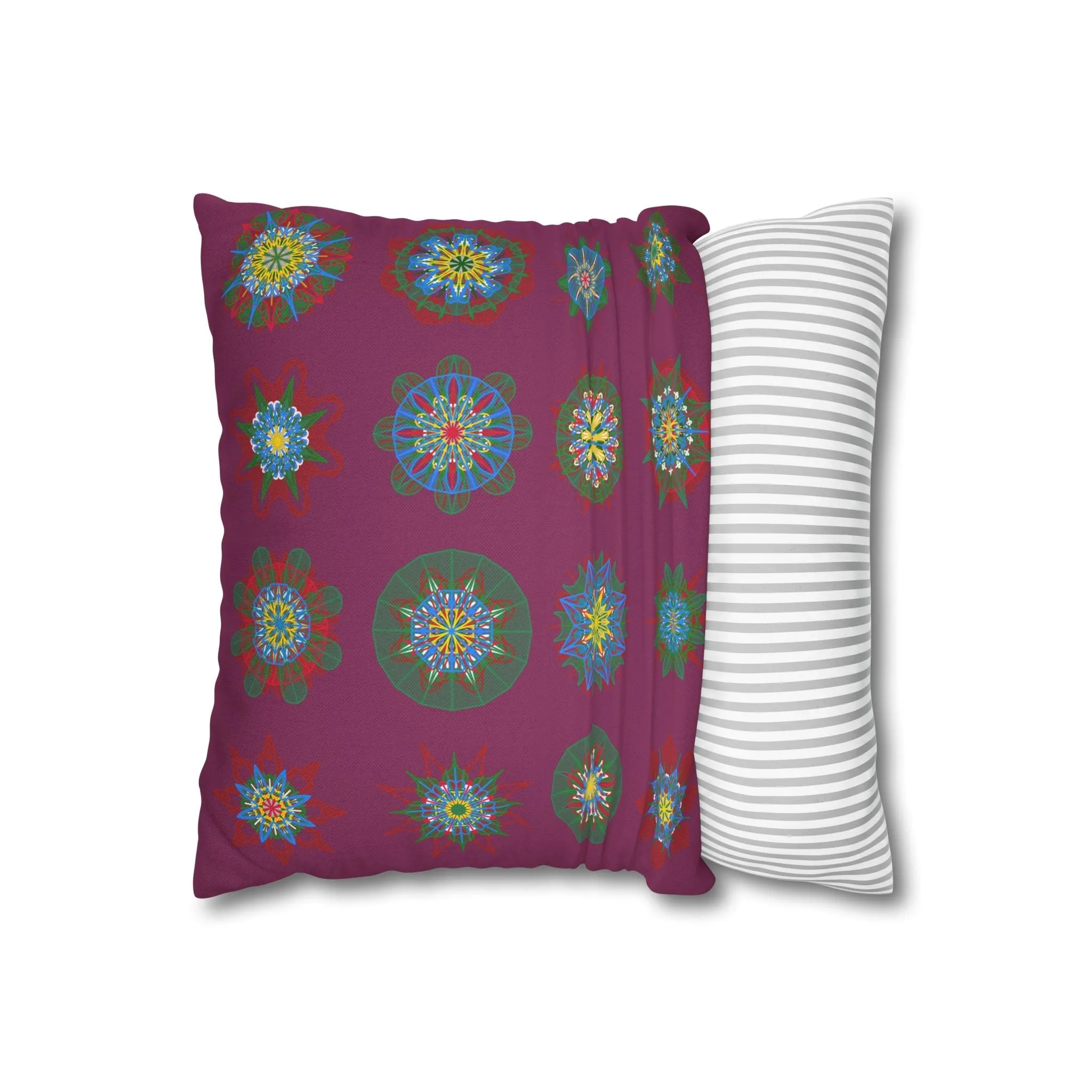 Handmade Mandala Christmas Pillowcase - Dark Raspberry