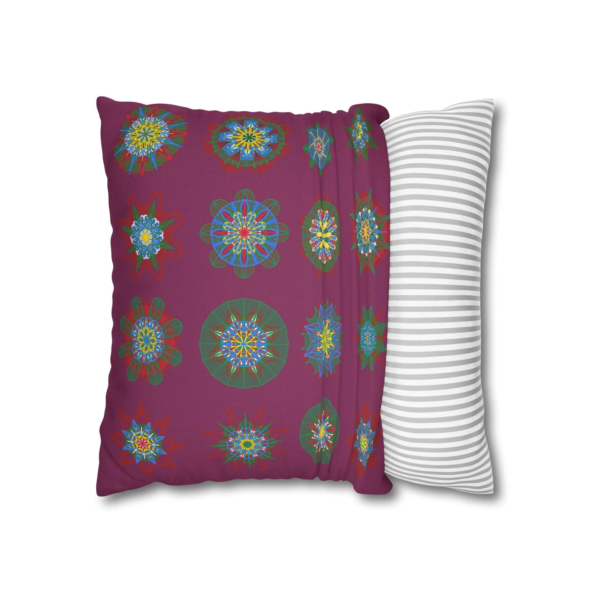 Handmade Mandala Christmas Pillowcase - Dark Raspberry