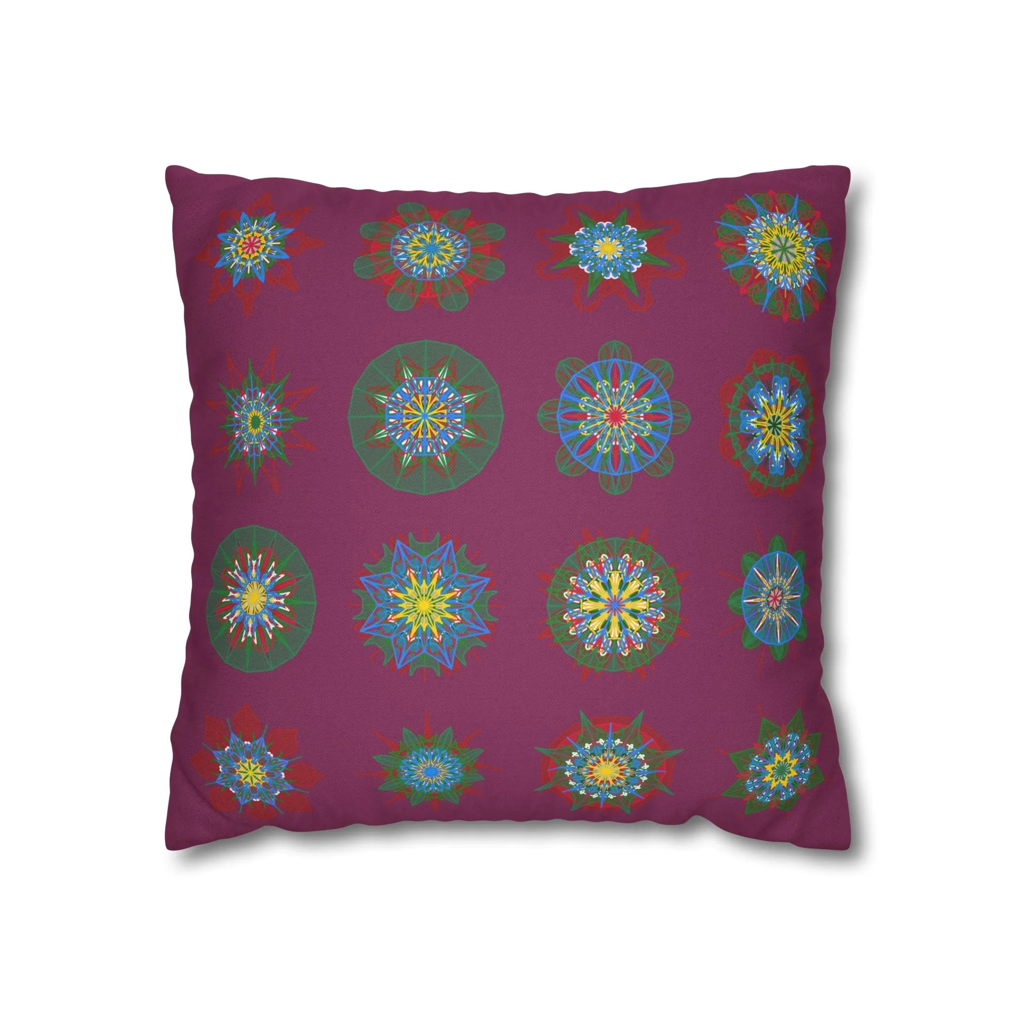 Handmade Mandala Christmas Pillowcase - Dark Raspberry
