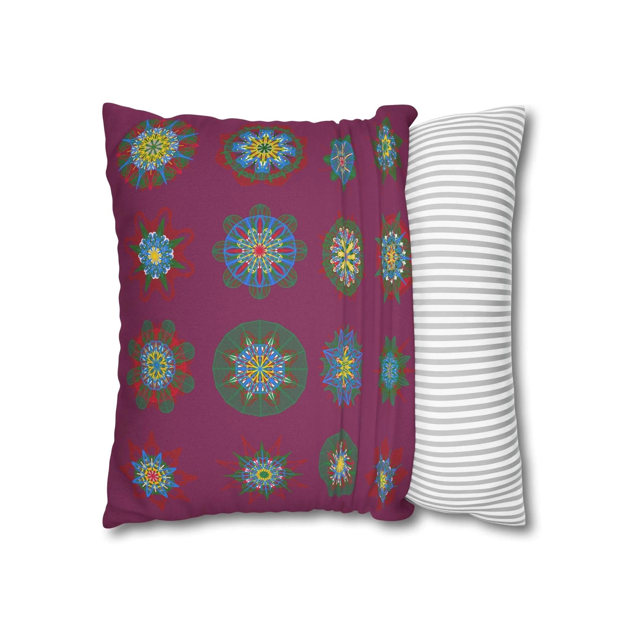 Handmade Mandala Christmas Pillowcase - Dark Raspberry