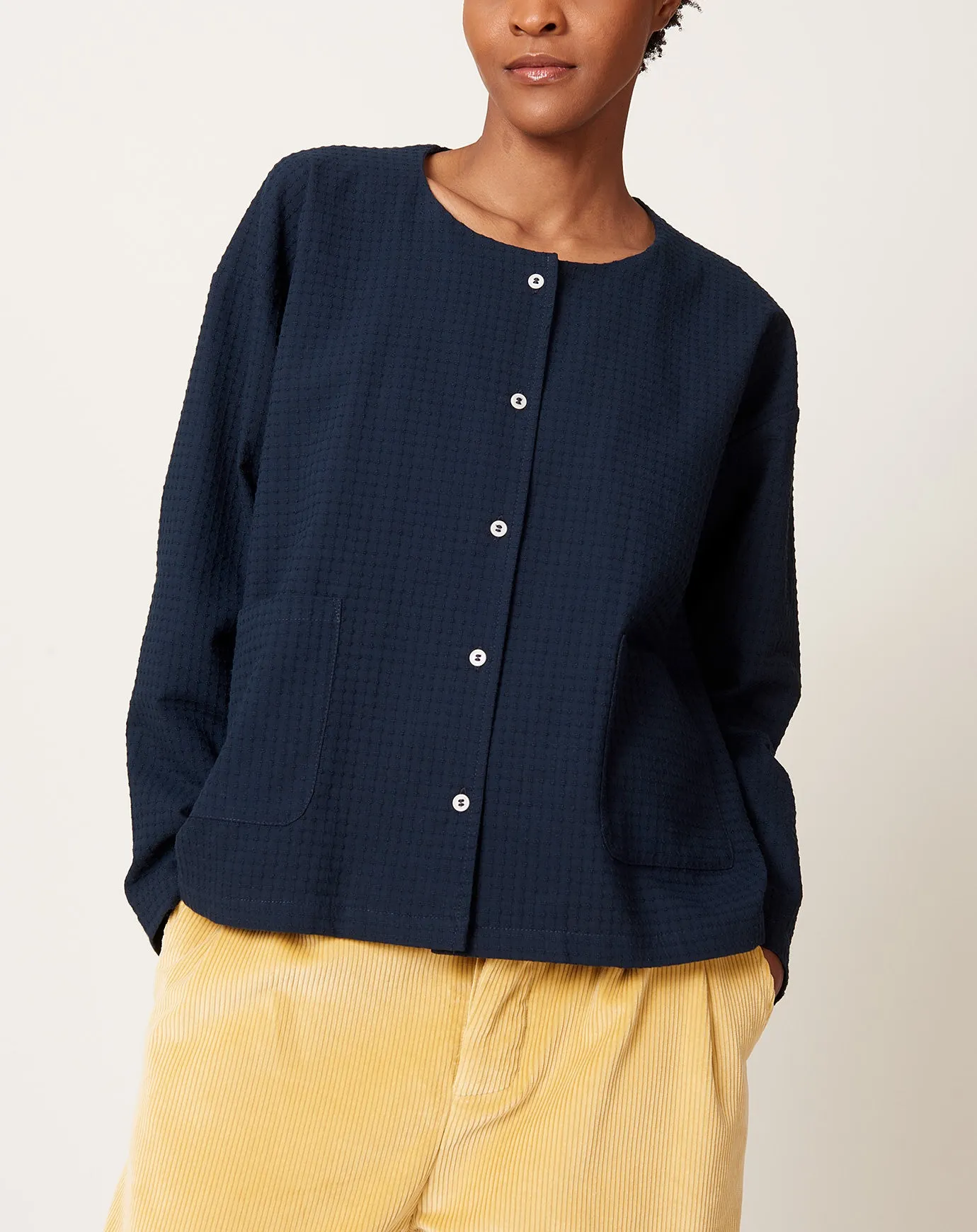 Japanese Waffle Dorothy Shirt in Dark Navy