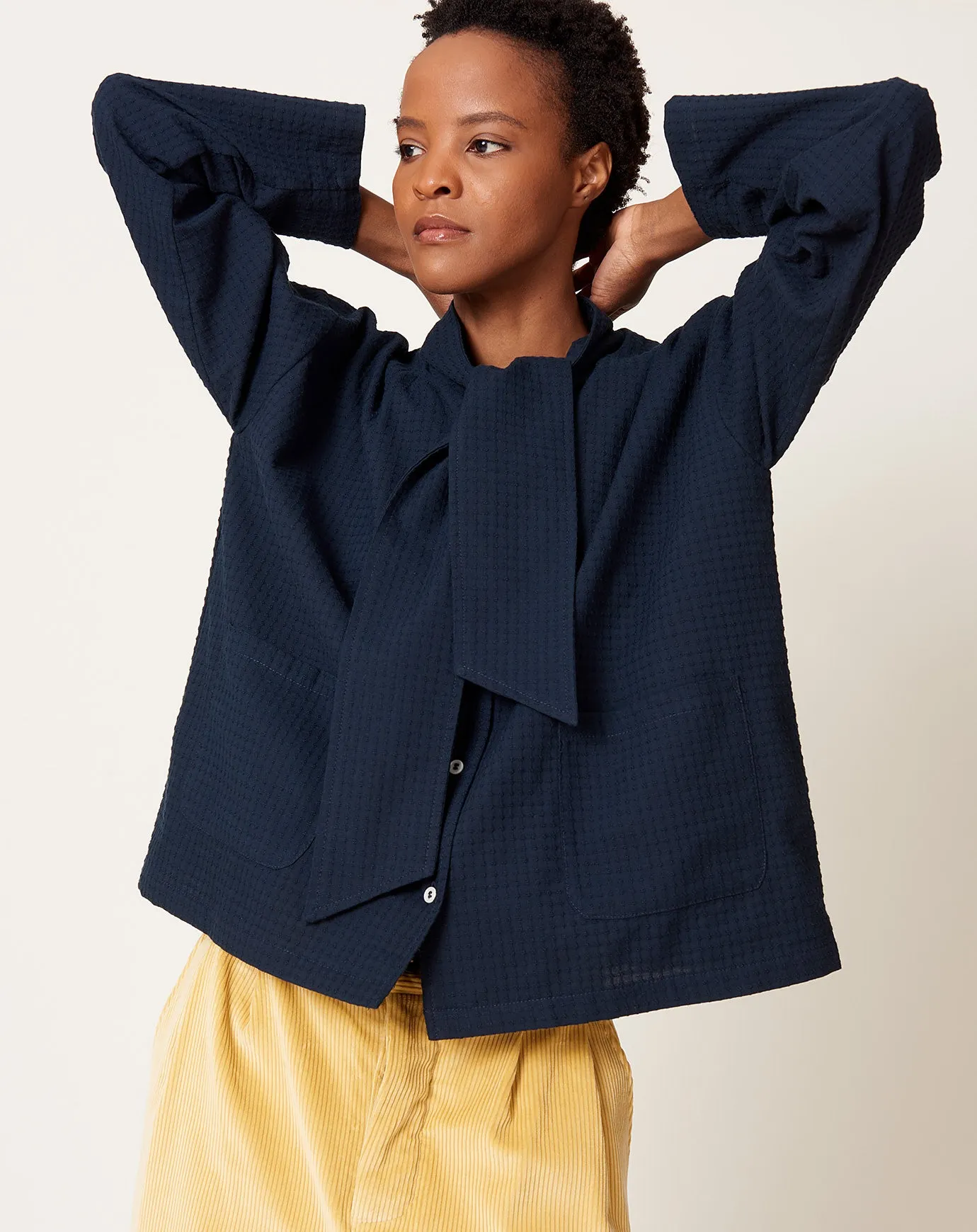 Japanese Waffle Dorothy Shirt in Dark Navy