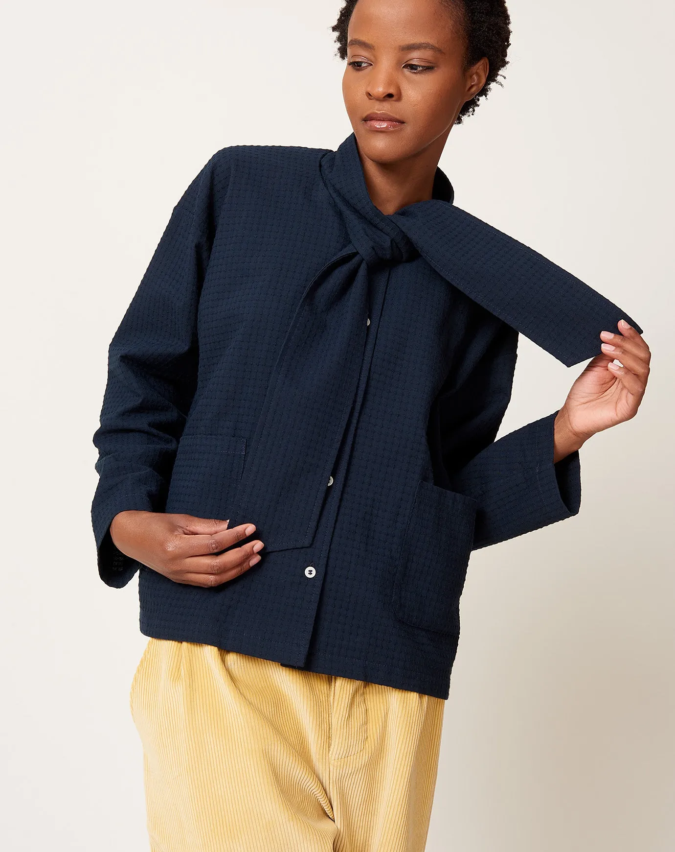 Japanese Waffle Dorothy Shirt in Dark Navy