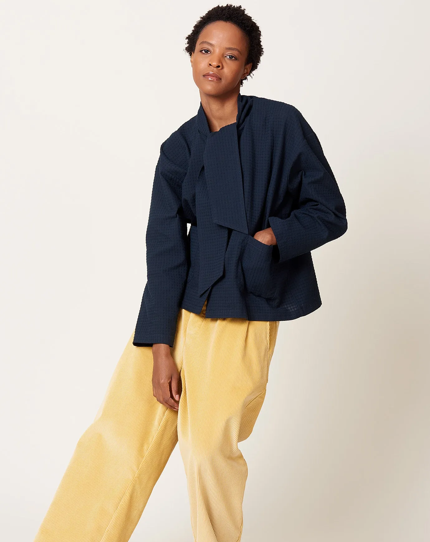 Japanese Waffle Dorothy Shirt in Dark Navy