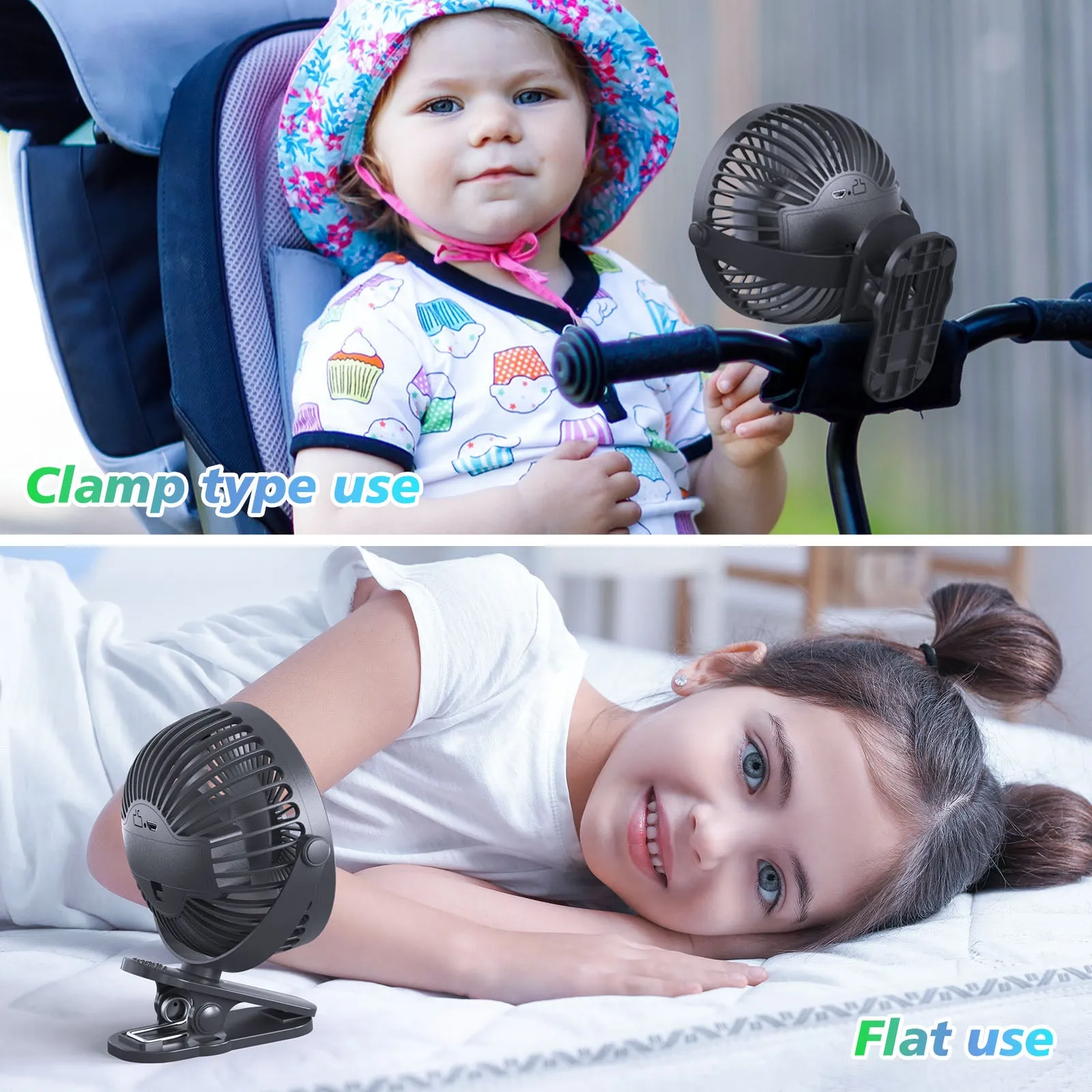 Portable Clip on Fan Battery Operated, Small Powerful USB Desk Fan, 3 Speed Quiet Rechargeable Mini Table Fan, 360 Rotate Cooling Fan for Home Office Travel Outdoor&Indoor Treadmill