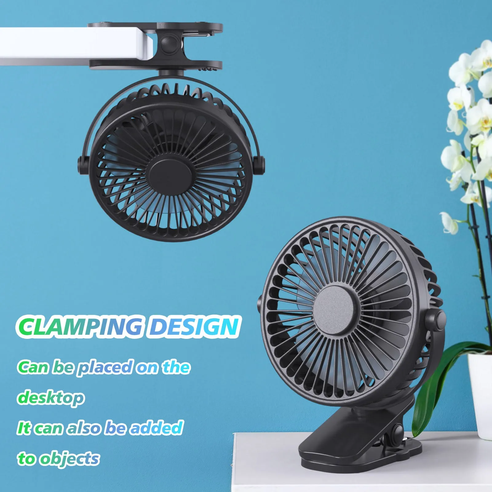 Portable Clip on Fan Battery Operated, Small Powerful USB Desk Fan, 3 Speed Quiet Rechargeable Mini Table Fan, 360 Rotate Cooling Fan for Home Office Travel Outdoor&Indoor Treadmill