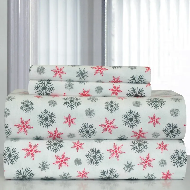 Rithe Snowflakes 100% Cotton Flannel Sheet Set