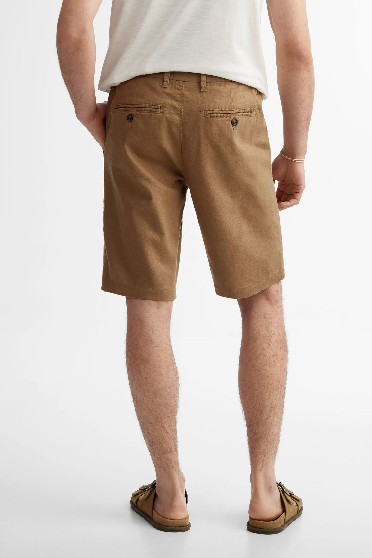 Short coupe régulière lin et coton - Homme