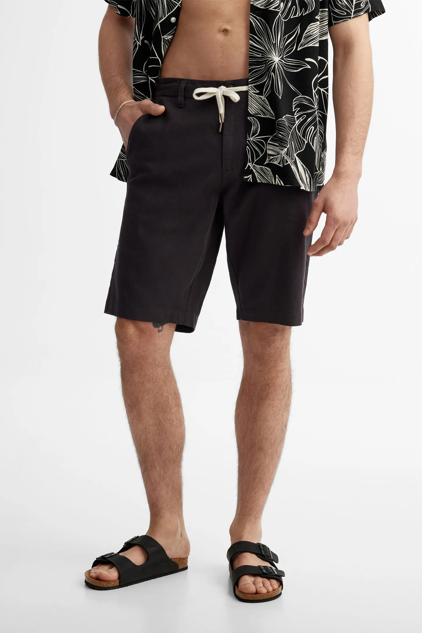 Short coupe régulière lin et coton - Homme