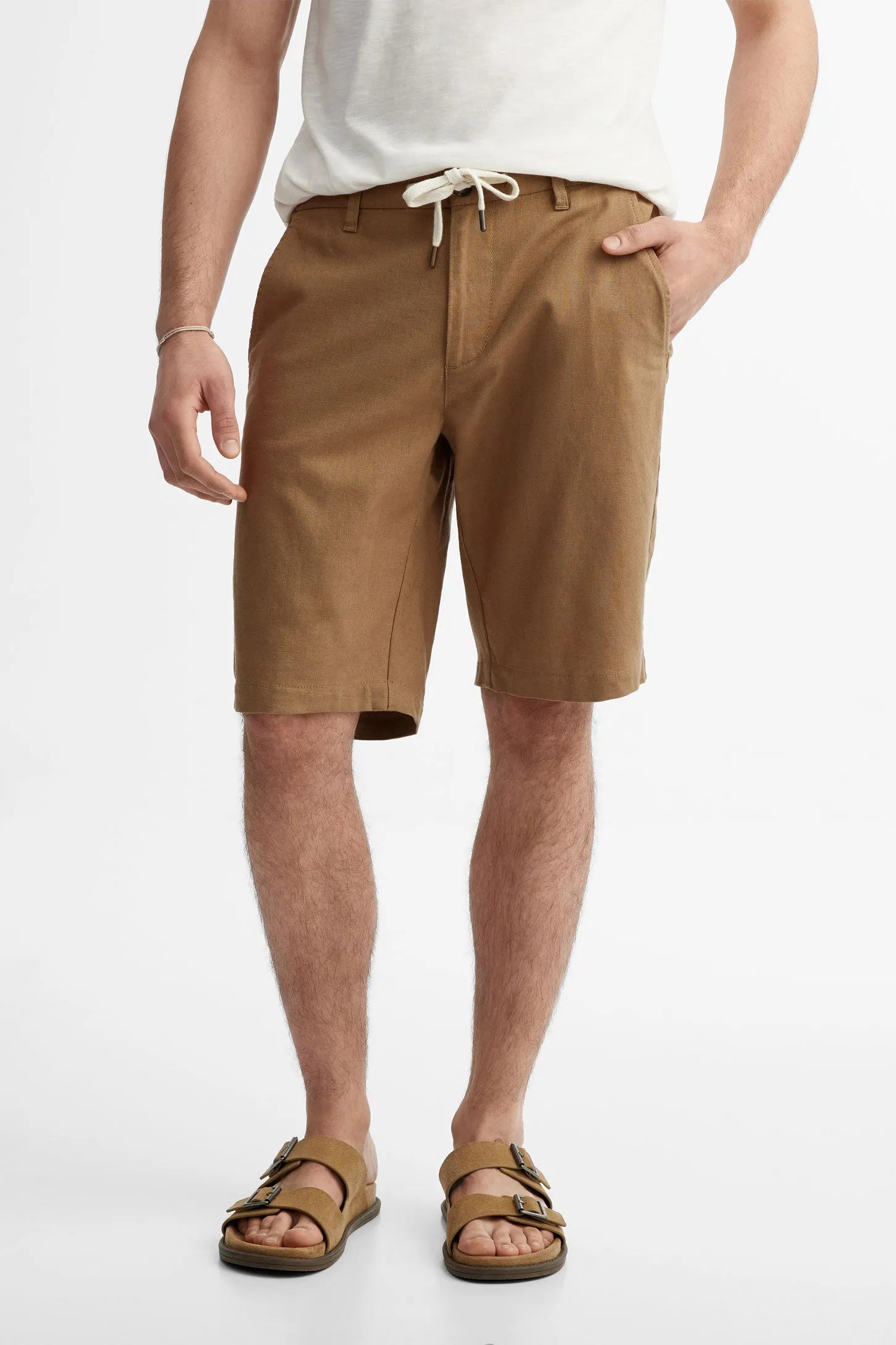 Short coupe régulière lin et coton - Homme