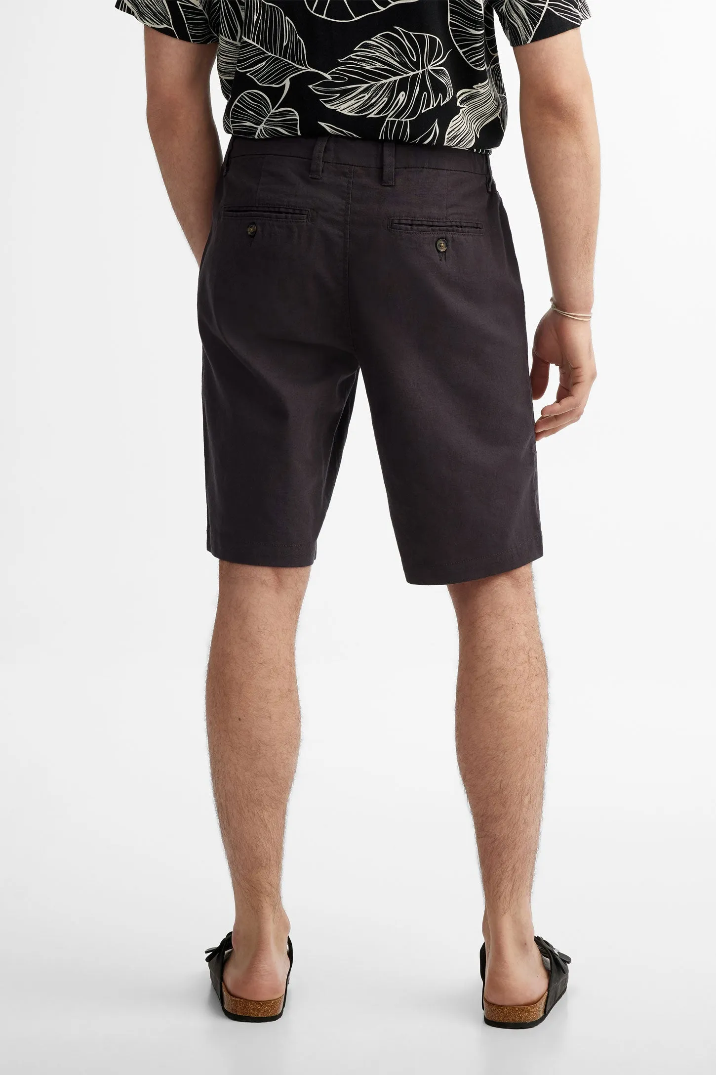 Short coupe régulière lin et coton - Homme