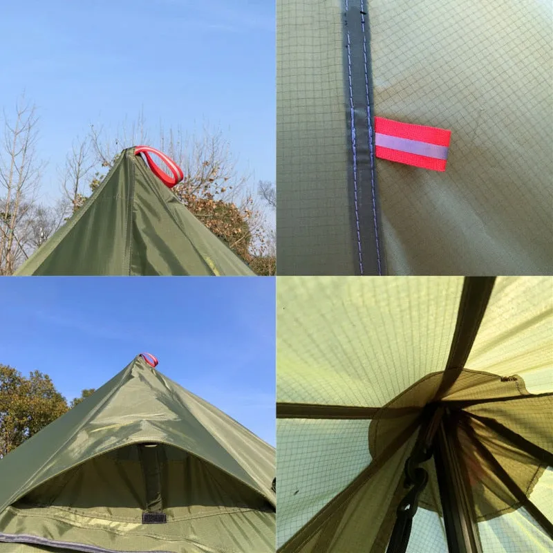 Ultralight Outdoor Camping Big Pyramid Tent Awnings 3-4 Person  Shelter With Chimney Hole For Bird Watching Cooking