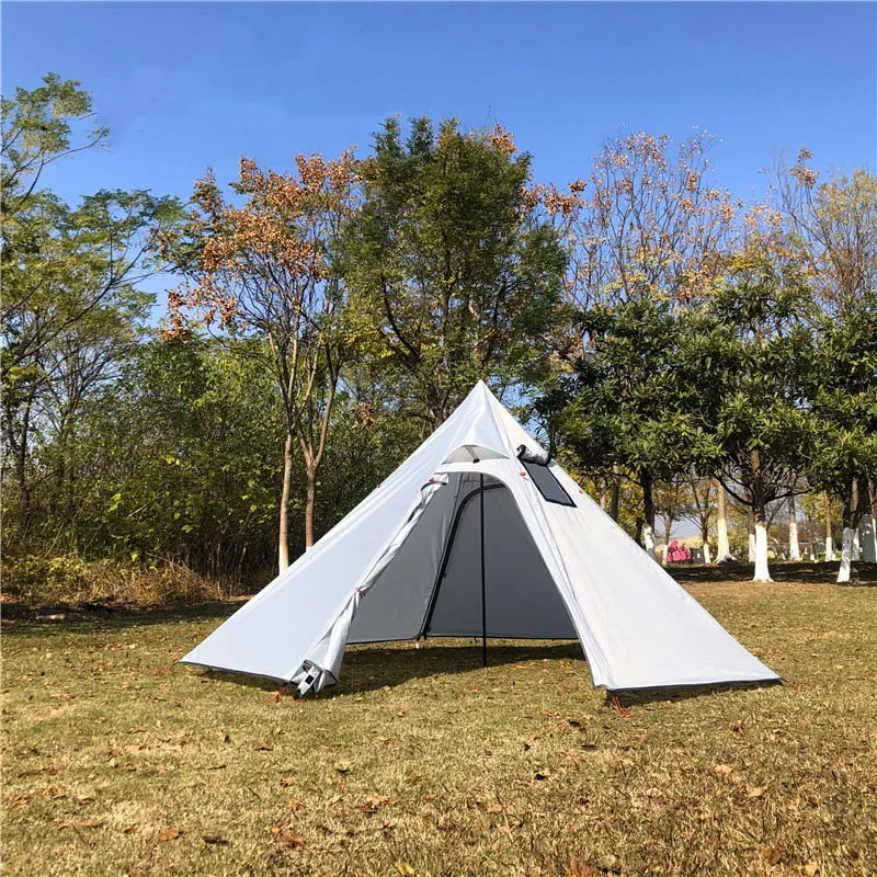 Ultralight Outdoor Camping Big Pyramid Tent Awnings 3-4 Person  Shelter With Chimney Hole For Bird Watching Cooking