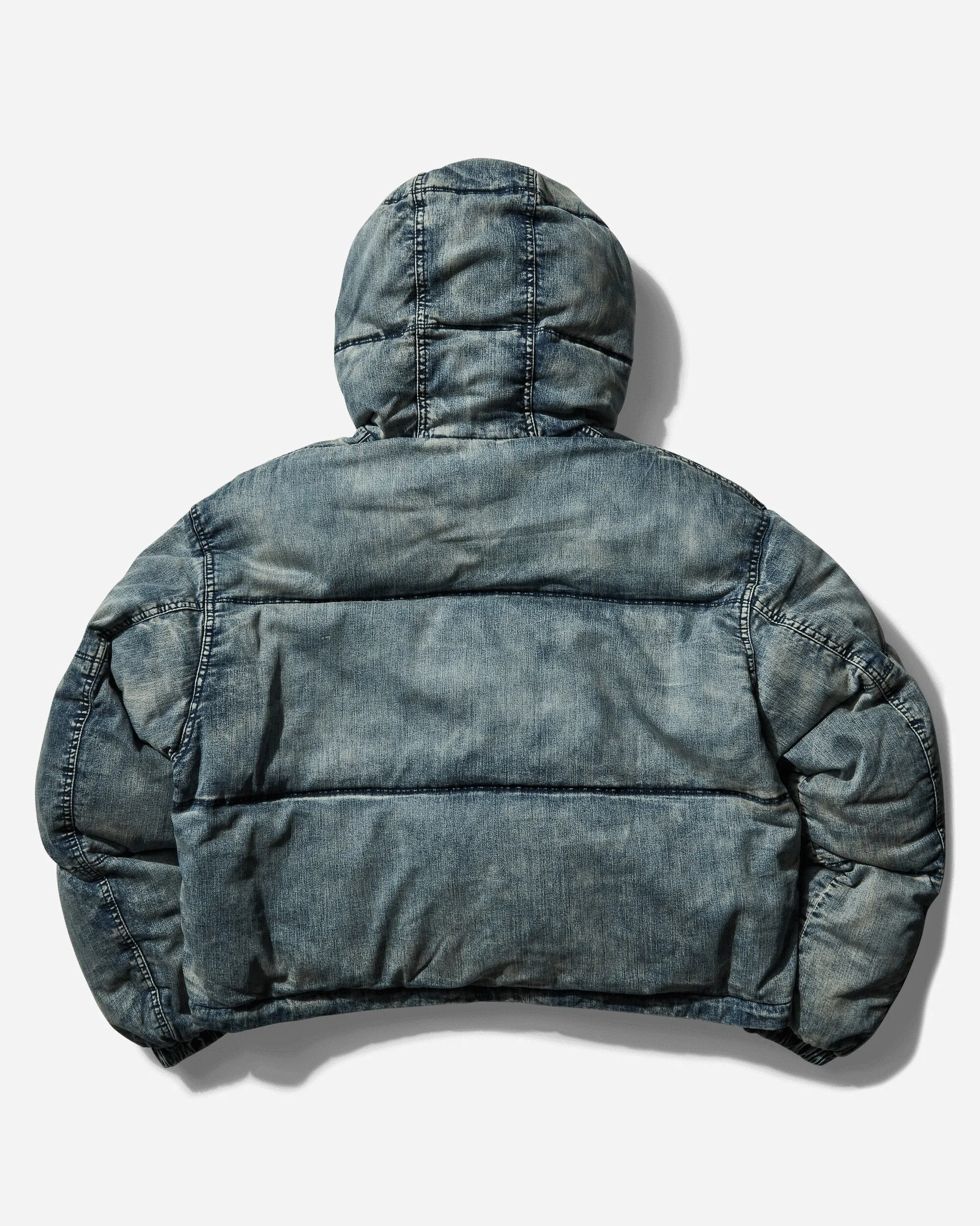 Women's Cropped Hooded Denim Puffer Jacket Blue