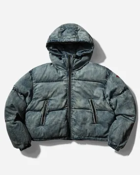 Women's Cropped Hooded Denim Puffer Jacket Blue