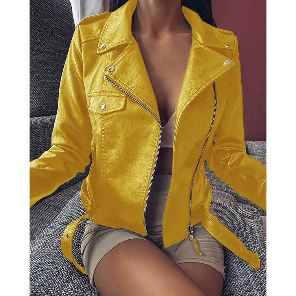 Women's Short Coat PU Motorcycle Clothing Slim Winter Leather Jacket