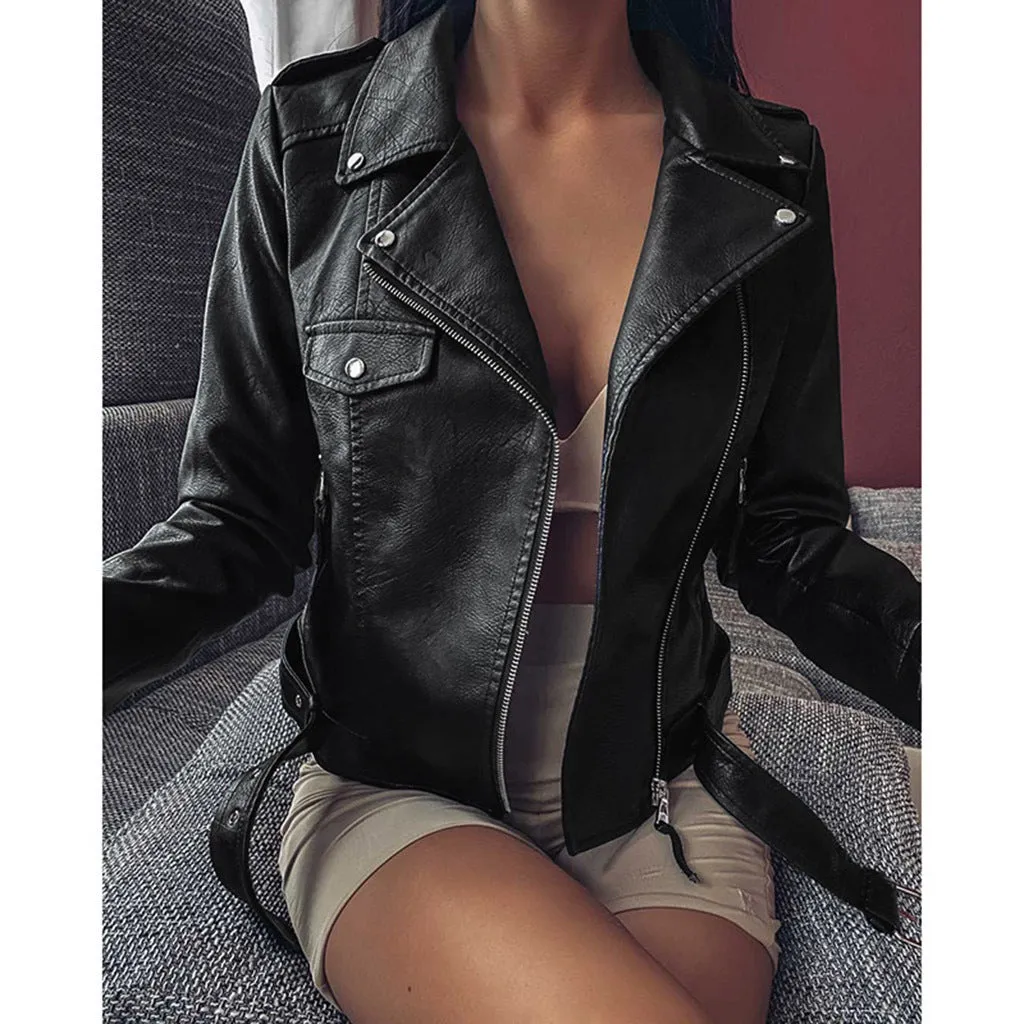 Women's Short Coat PU Motorcycle Clothing Slim Winter Leather Jacket
