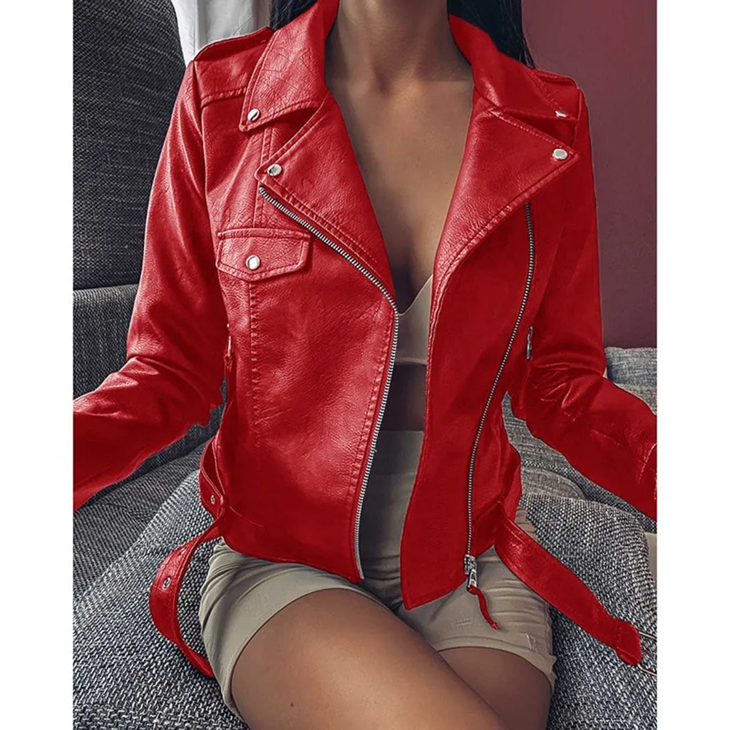 Women's Short Coat PU Motorcycle Clothing Slim Winter Leather Jacket